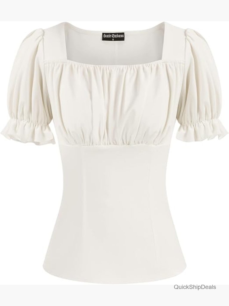 Vintage Puff Sleeve Square Neck Renaissance Peasant Top Blouse